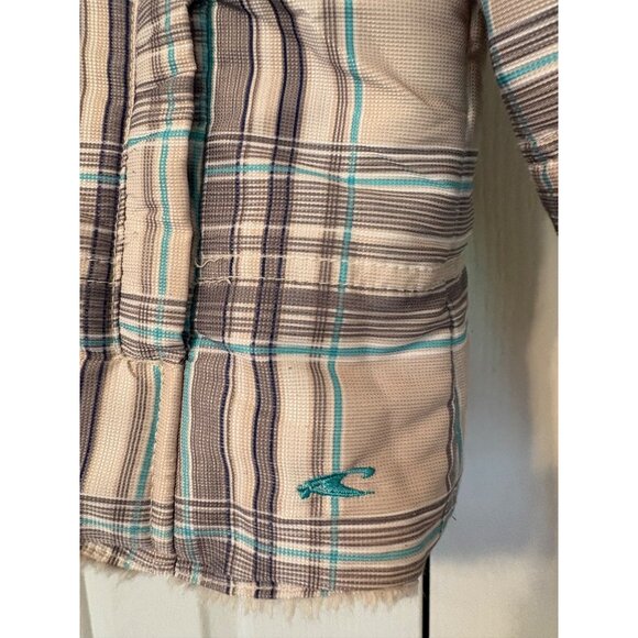 O'Neill Plaid Hood Snap Closure Jacket Convertible Vest Faux Fur Lining M Surfer - Picture 3 of 9